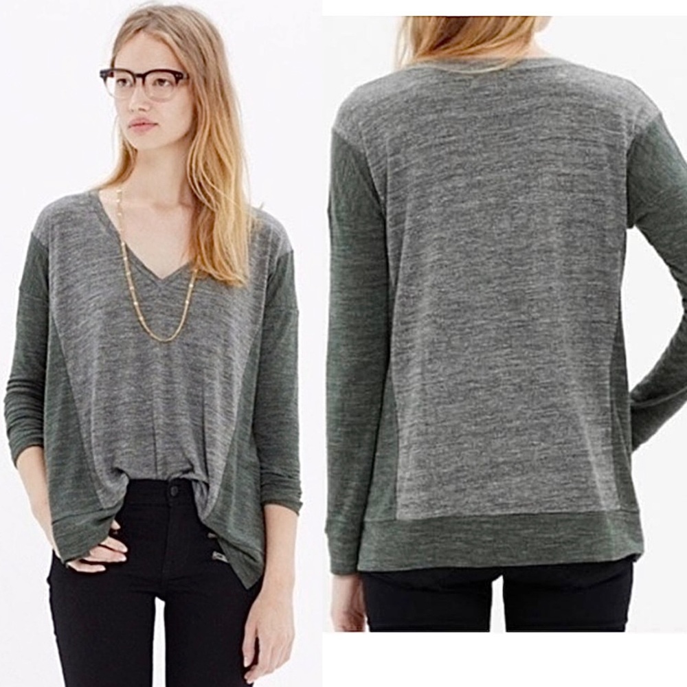 Madewell All Around Two Shades of Grey V-Neck Long Sleeve - Size Extra Small